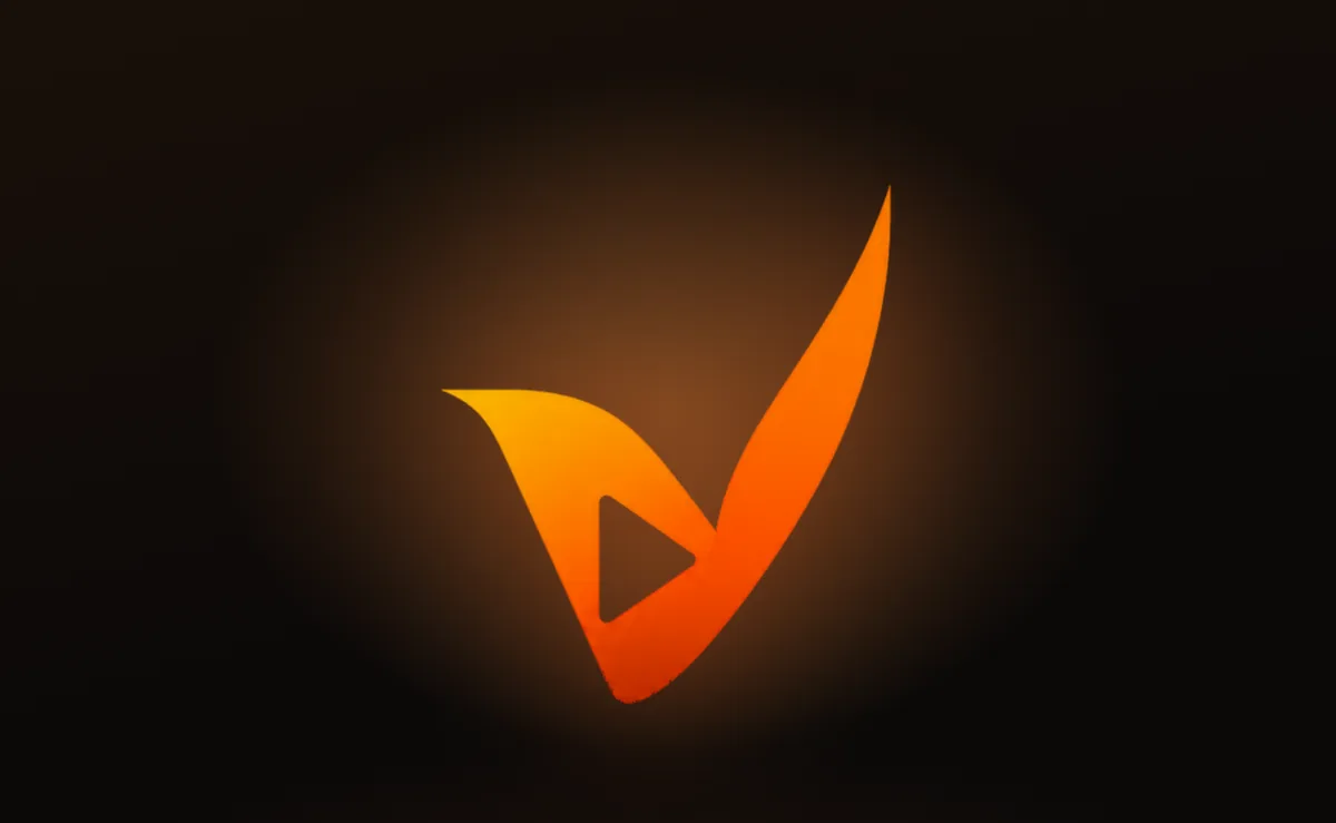 Vela 标记：笔画式的 V，中间是镂空的播放三角